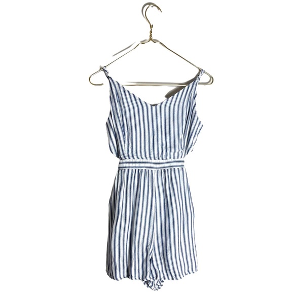 American Eagle Outfitters Pants - American Eagle Outfitters • Blue/White Cut-out Sides Tie-back Romper.